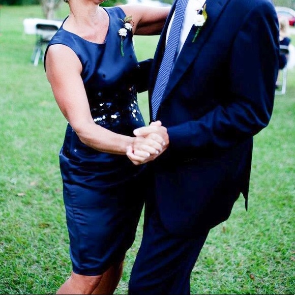 Calvin Klein Midi Dress Blue Silver Sequin - Picture 3 of 8